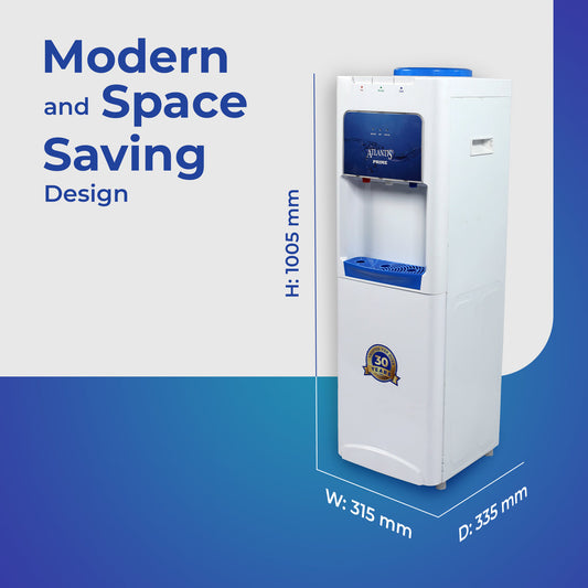 Atlantis Prime 3 tap water dispenser with modern space saving design in white and blue
