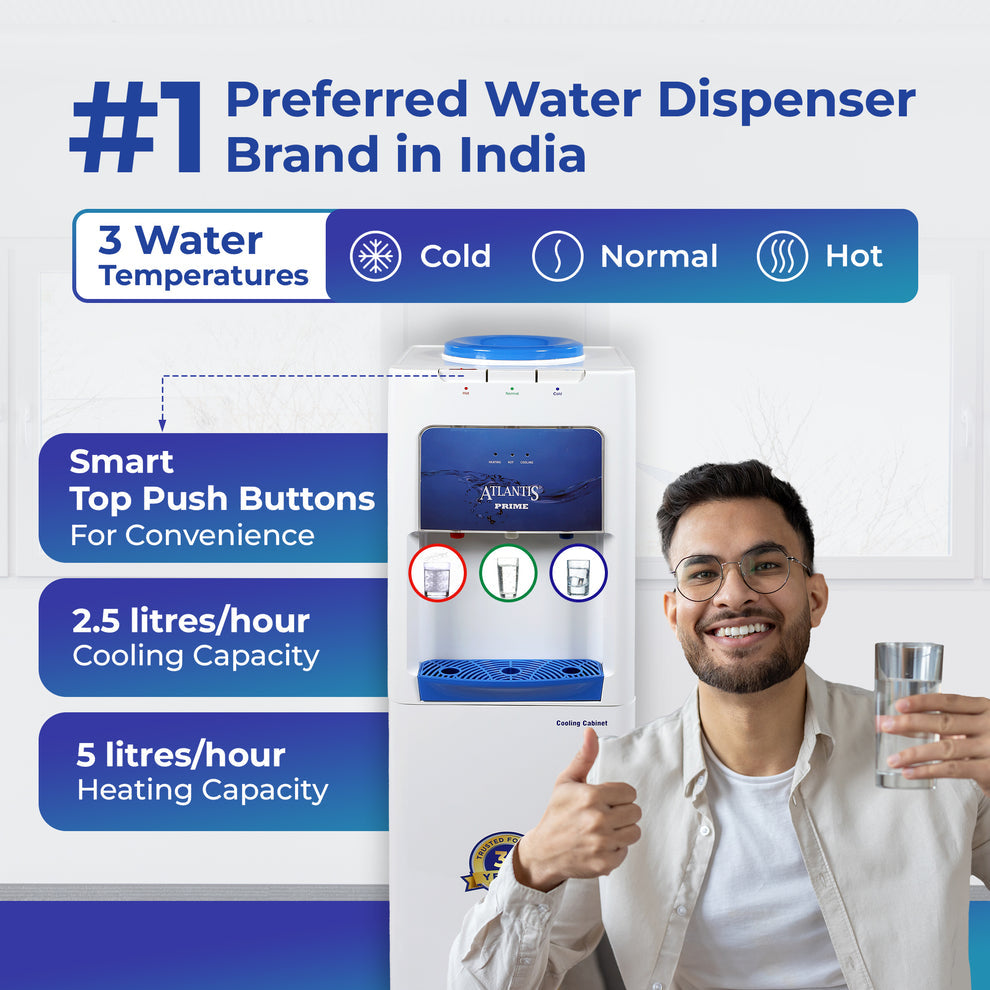 ATLANTIS PRIME water dispenser with cold normal and hot water options and smart push buttons