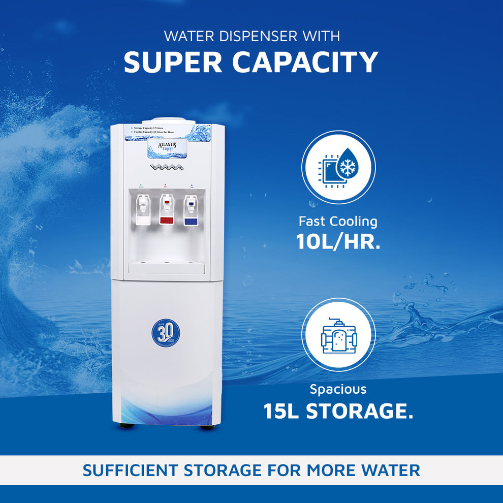 ATLANTIS SUPER Floor Standing water dispenser with fast cooling 10 liters per hour and 15 liters spacious storage