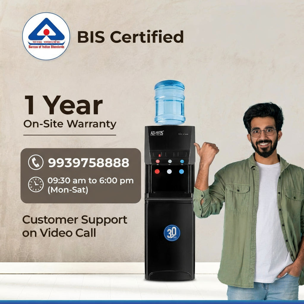 Atlantis water dispenser for office Delhi with one year on-site warranty and BIS certification
