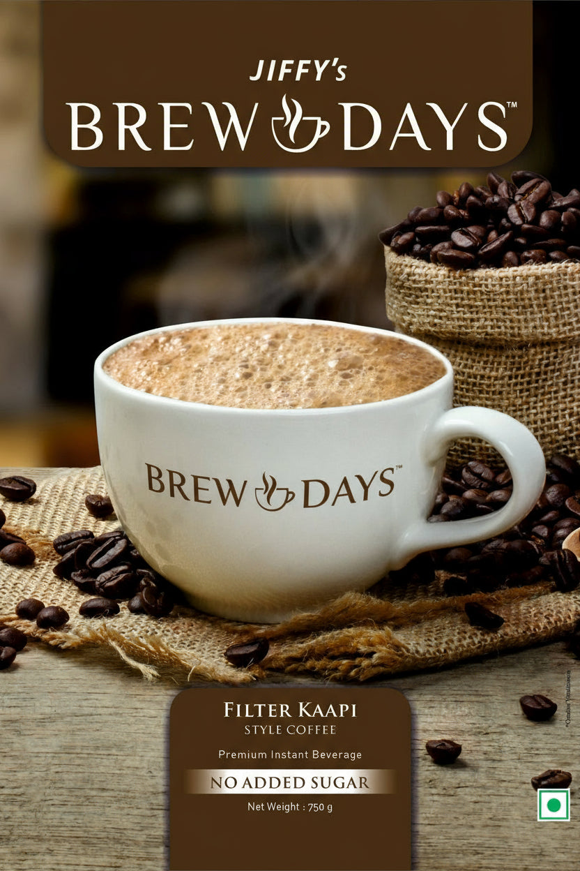 Brewdays suger free coffee filter kaapi style premium instant beverage cup with coffee beans and no added sugar