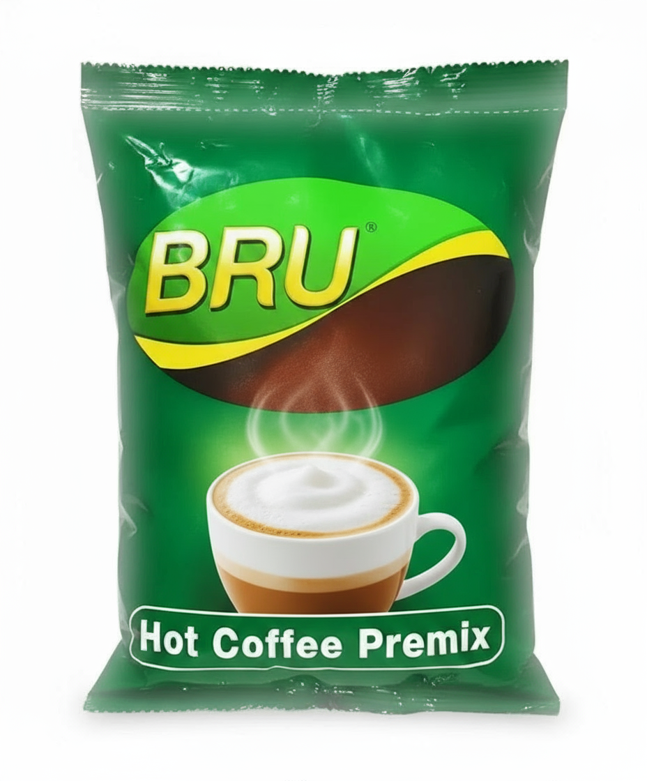 Hot bru coffee premix 1kg pack from Tea coffee vending service with steaming cup of coffee image