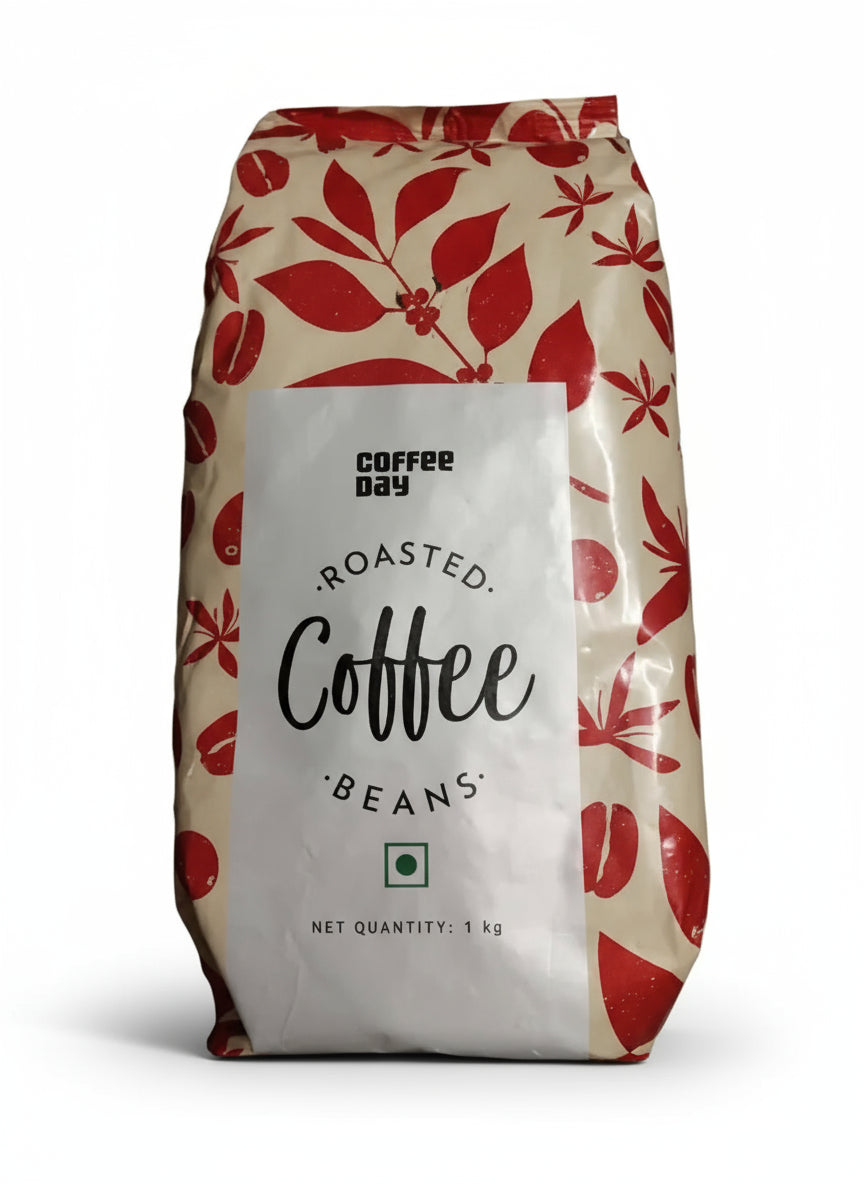 Cafe Coffee Day beans wholesale 1kg roasted coffee beans pack with red leaf design