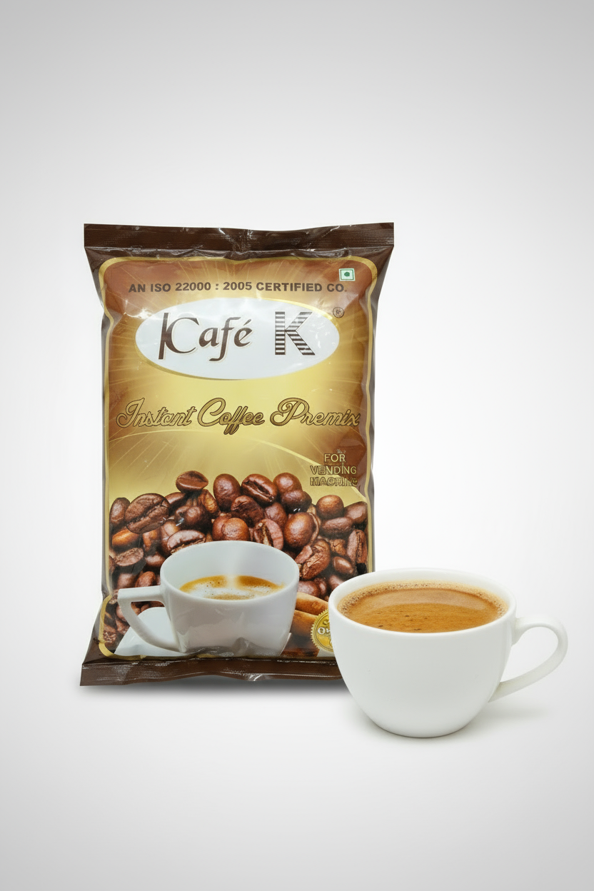 Cafek coffee premix by Coffee Walla with instant coffee packaging and a white cup filled with coffee