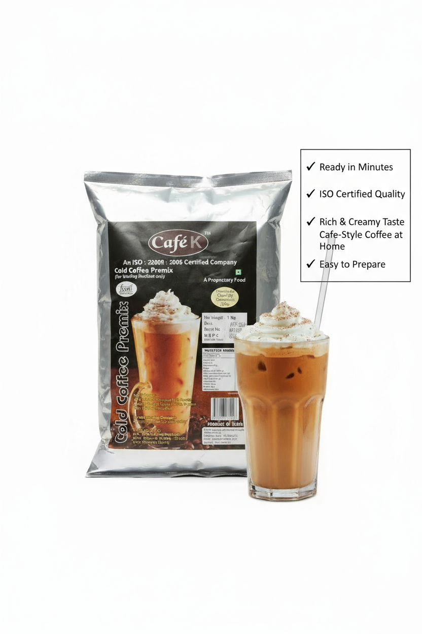 CafeK cold coffee premix by Coffee walla with creamy iced coffee and whipped cream topping