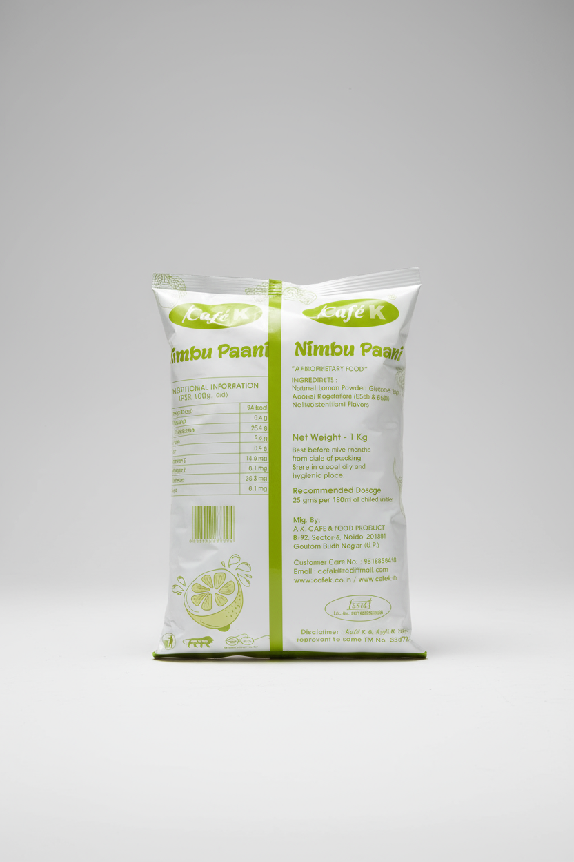 Coffee walla nimbu paani premix for vending machines white packaging with green text and lemon illustration