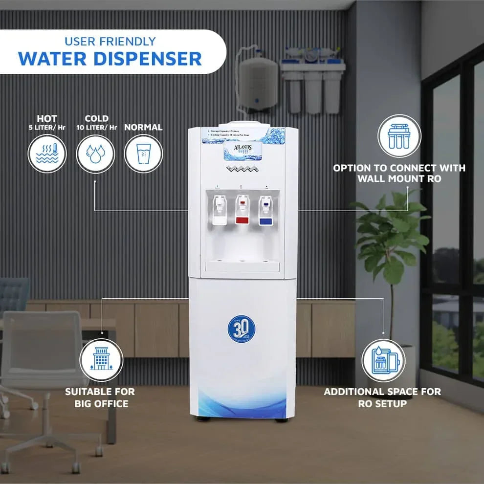 Atlantis super water dispenser white office water cooler with hot cold and normal water options