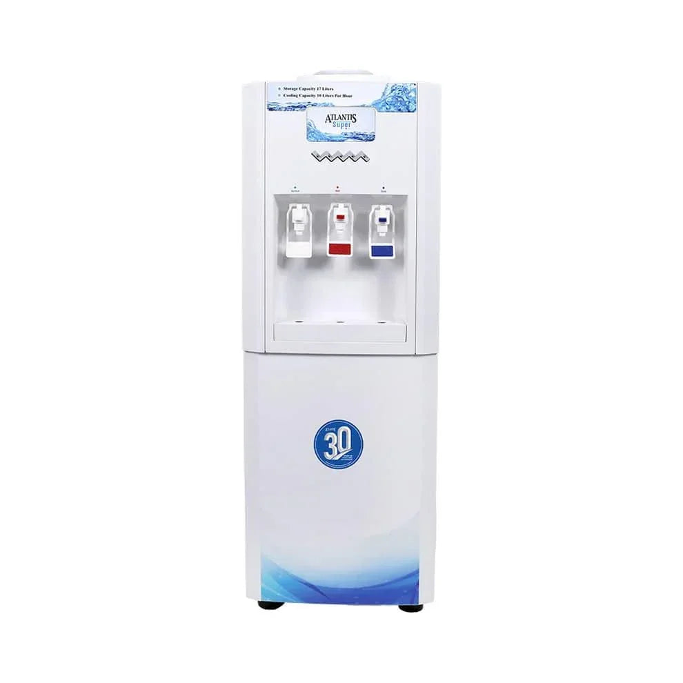 Atlantis super water dispenser white freestanding water cooler with three taps for hot cold and normal water