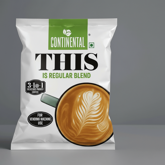 Continental 3 in 1 dental coffee premix regular blend pack for vending machine use with latte art cup