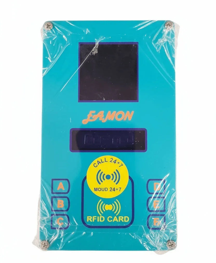 RFID card reader device by Eamon with call 24 7 service sticker for Andhra Pradesh customers