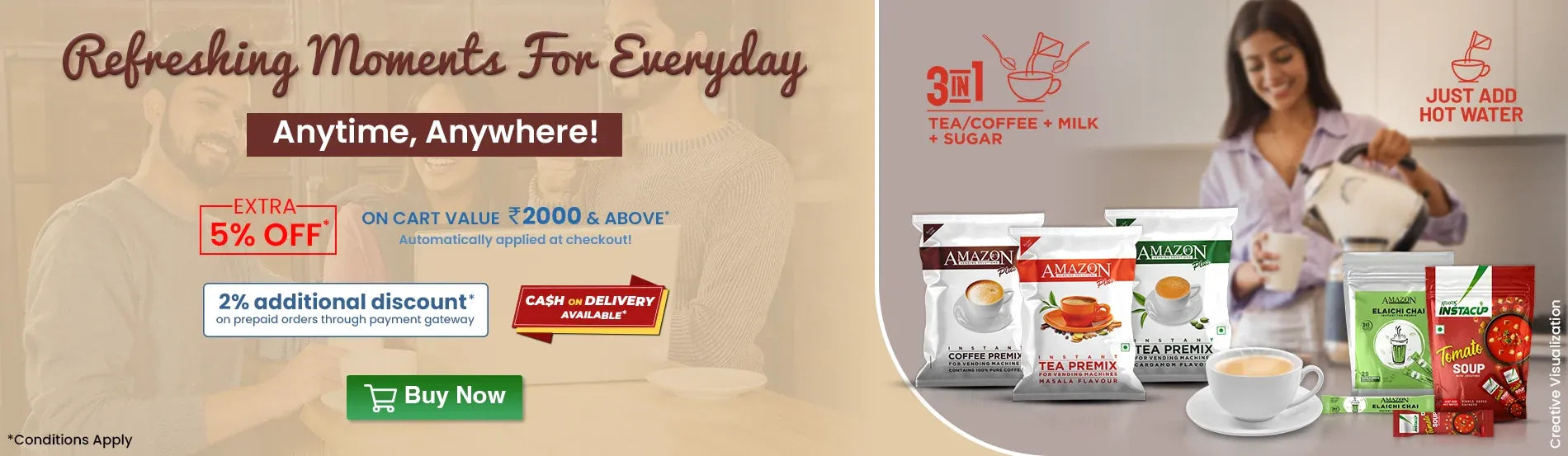 Tea package with promotional text and images of a woman making tea.