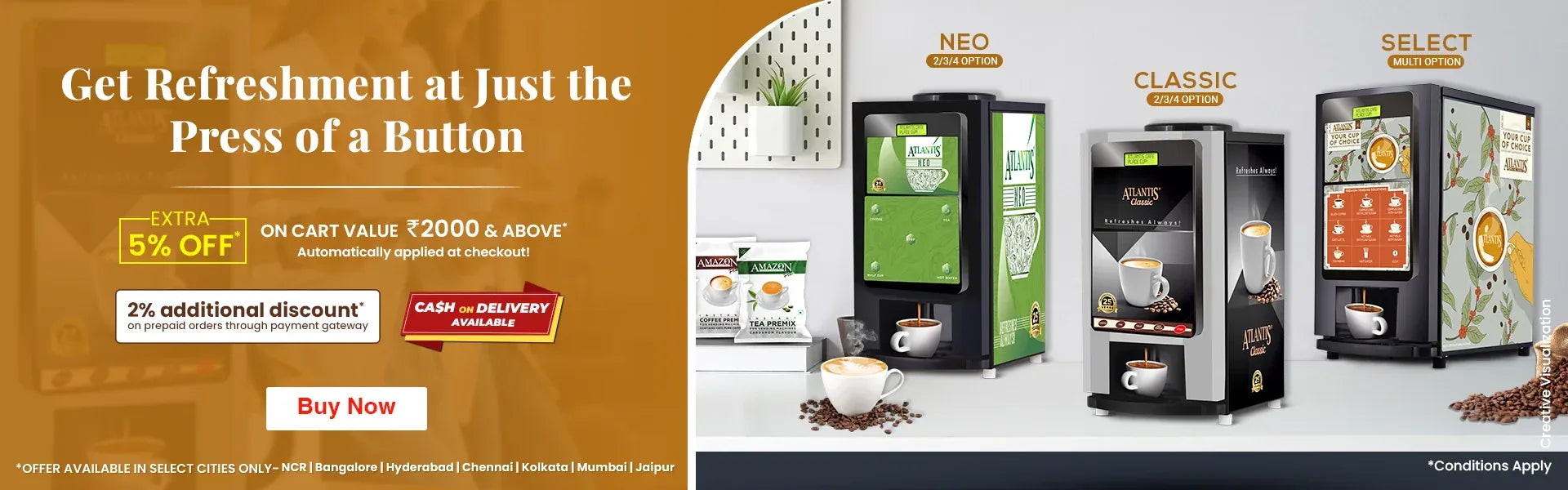 Advertisement for coffee machine with promotional text and product display.