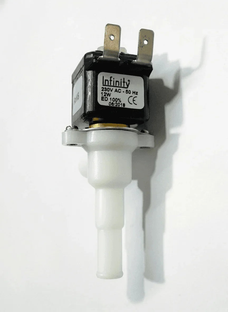 COFFEE WALLA AC SOLONID VUALVE with 230V AC rating and white plastic body