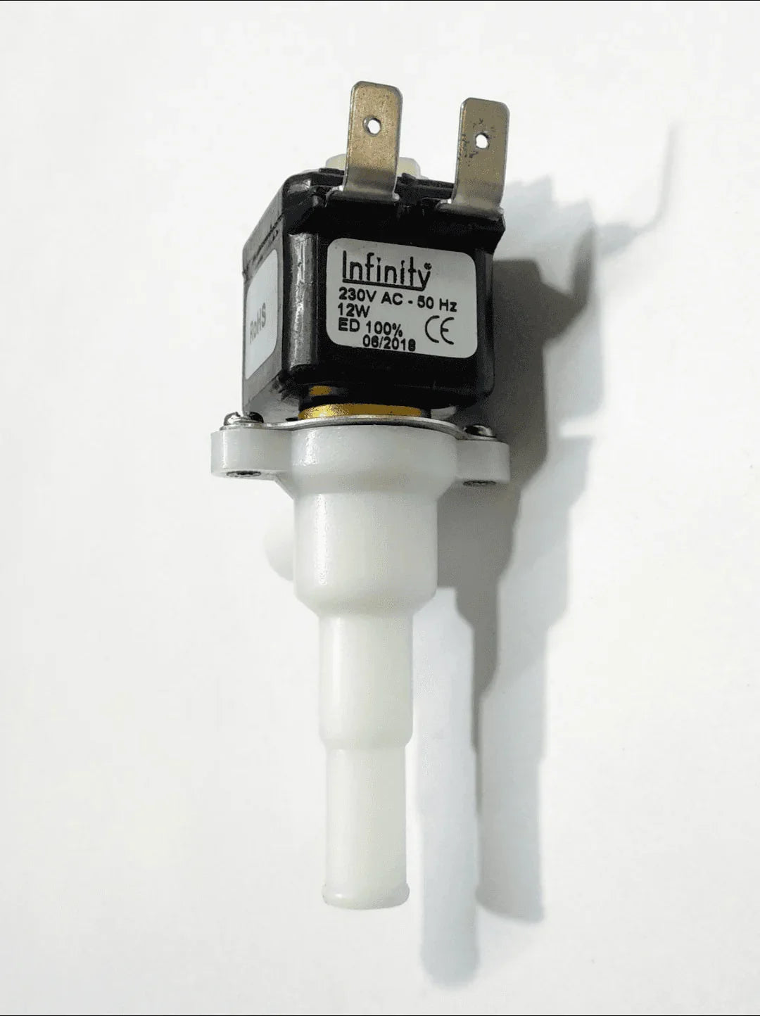 COFFEE WALLA AC SOLONID VUALVE with black coil and white plastic body for coffee machines