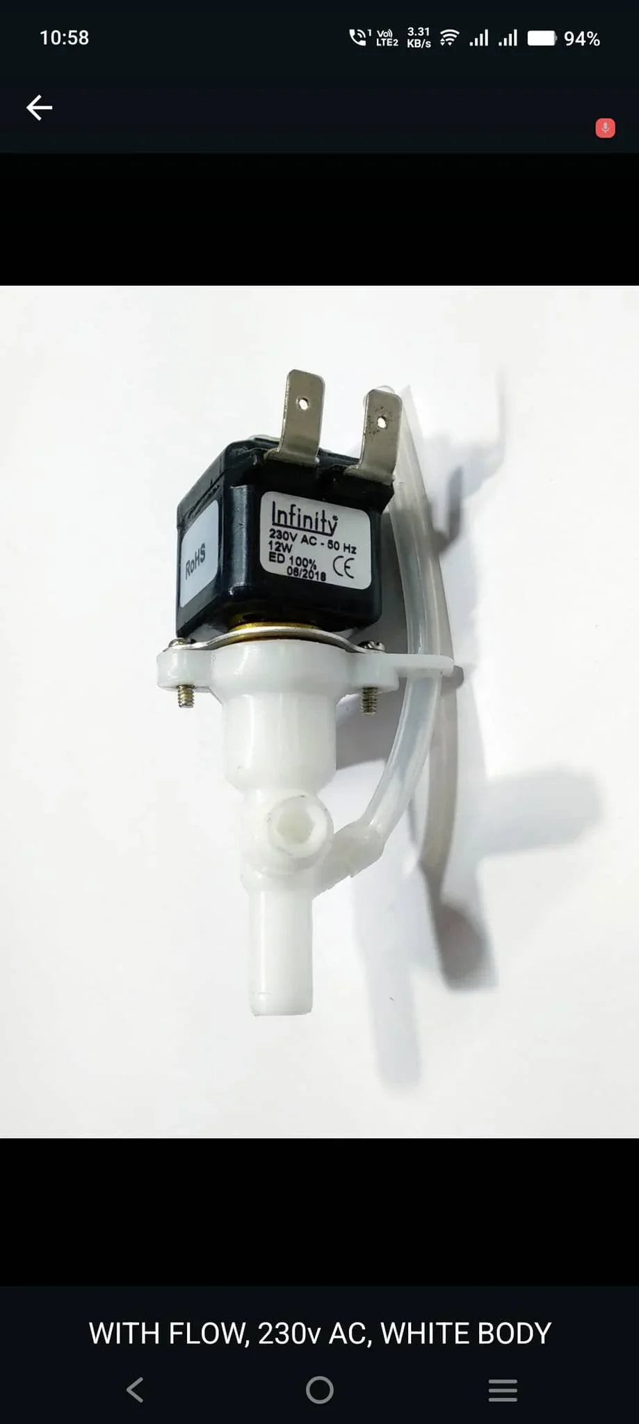 COFFEE WALLA AC SOLONID VUALVE with flow 230v AC white body solenoid valve