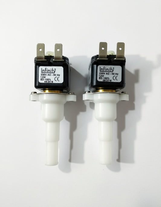 COFFEE WALLA AC SOLONID VUALVE pair with metal connectors and white plastic bases for coffee machines