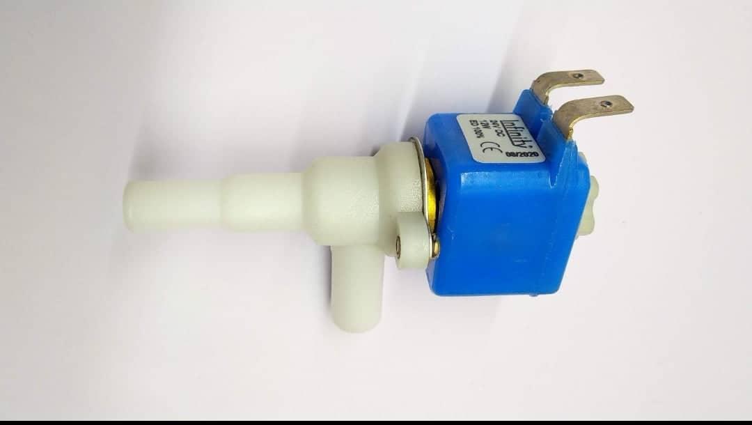 COFFEE WALLA SOLONID VUALVE DC with blue coil and white plastic valve body for fluid control