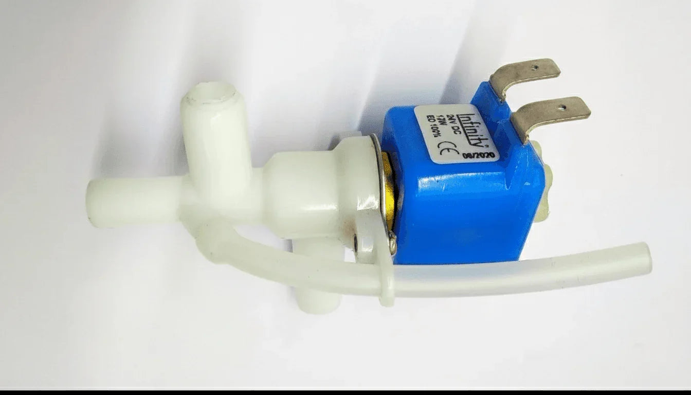 COFFEE WALLA SOLONID VUALVE DC electric water valve with blue coil and white plastic tubes
