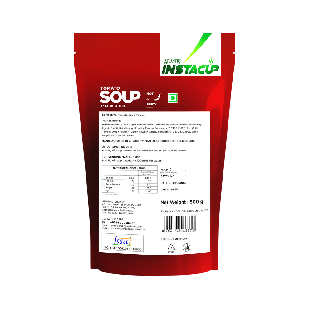 ATLANTIS SOUP PREMIX 500 gm tomato soup powder in red packaging from Tea coffee vending service