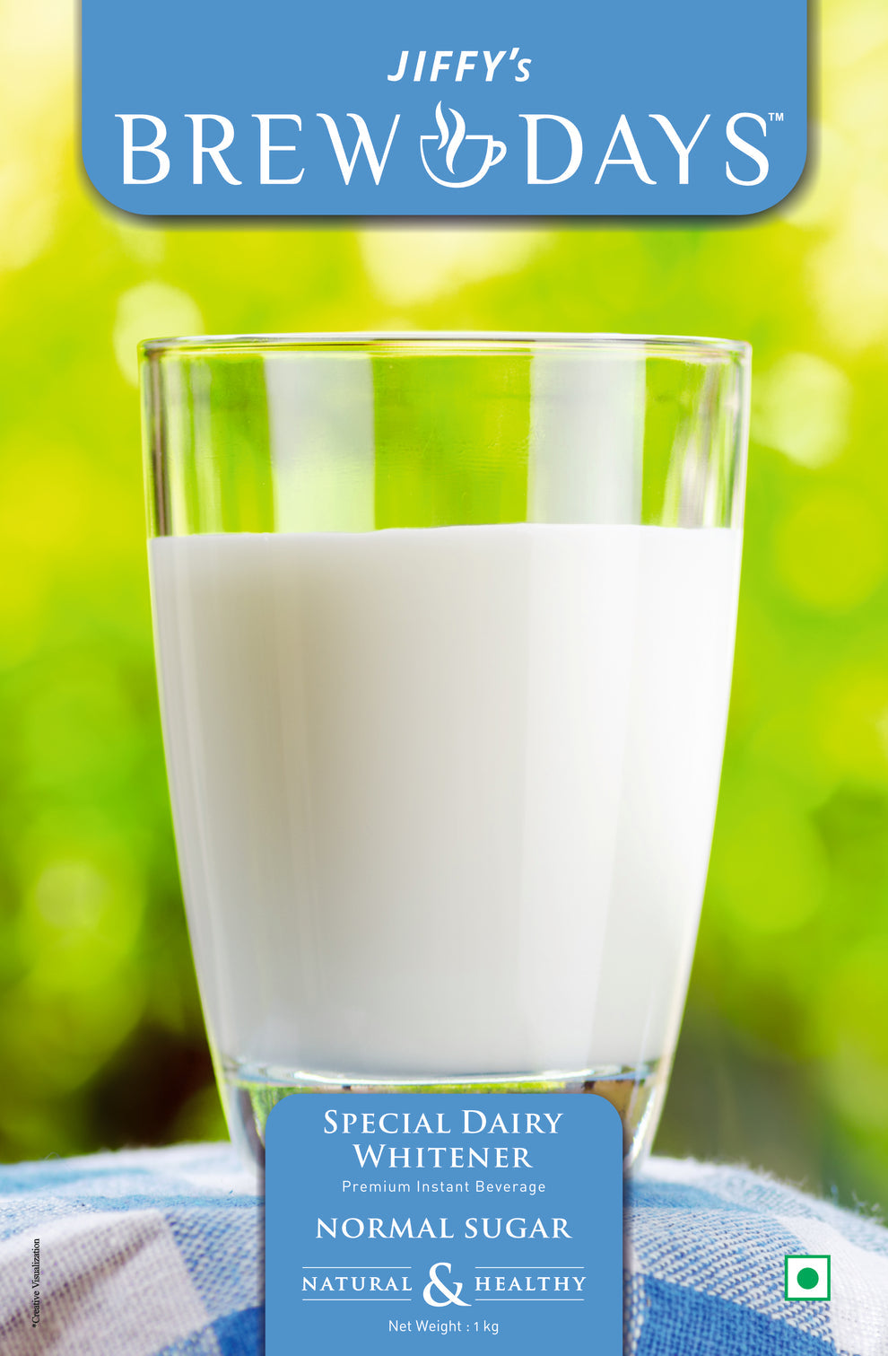 Brewdays whitner normal suger special dairy whitener glass full of white milk beverage