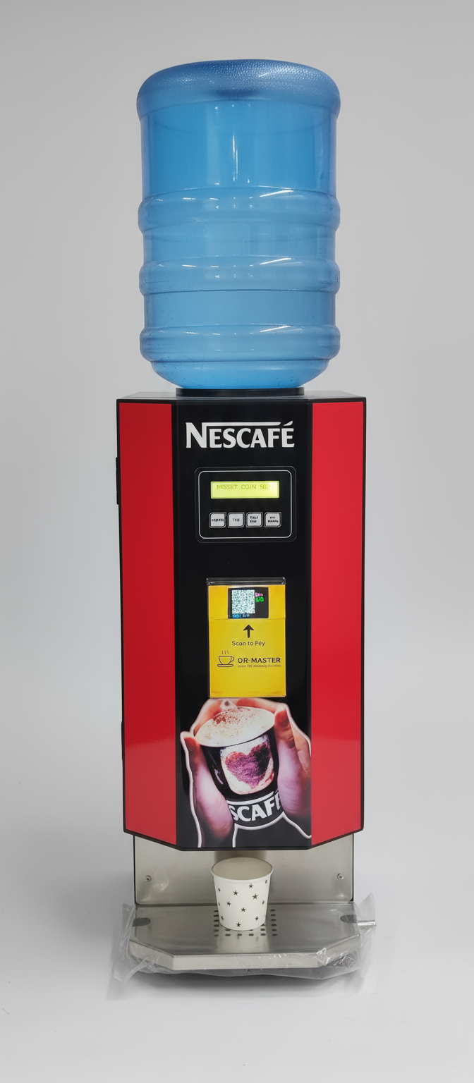 Red Nescafe coffee machine with blue water container and paper cup for Amazon tea coffee machine Noida