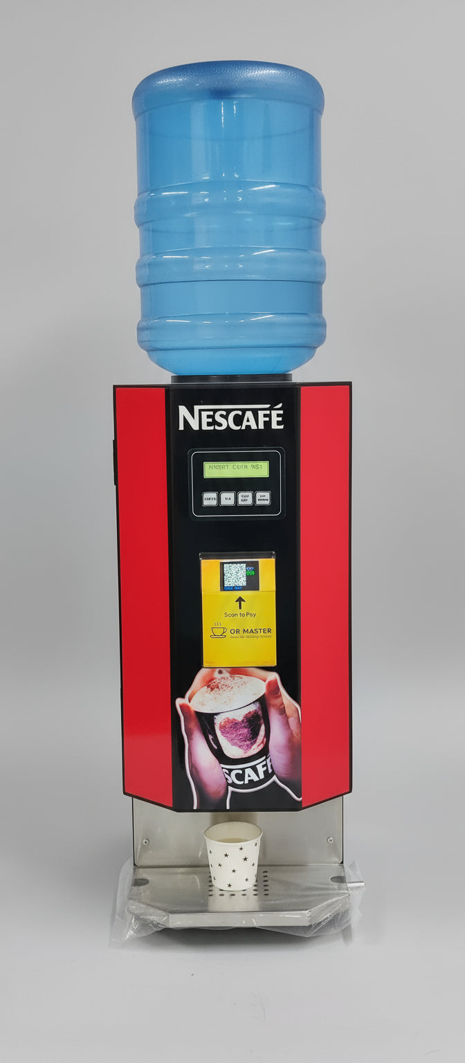 Amazon tea coffee machine Noida with red and black design and water dispenser on top
