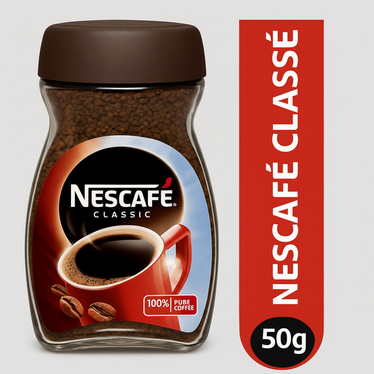Nescafe Classic instant coffee 24 pack glass jar with brown lid and coffee granules inside