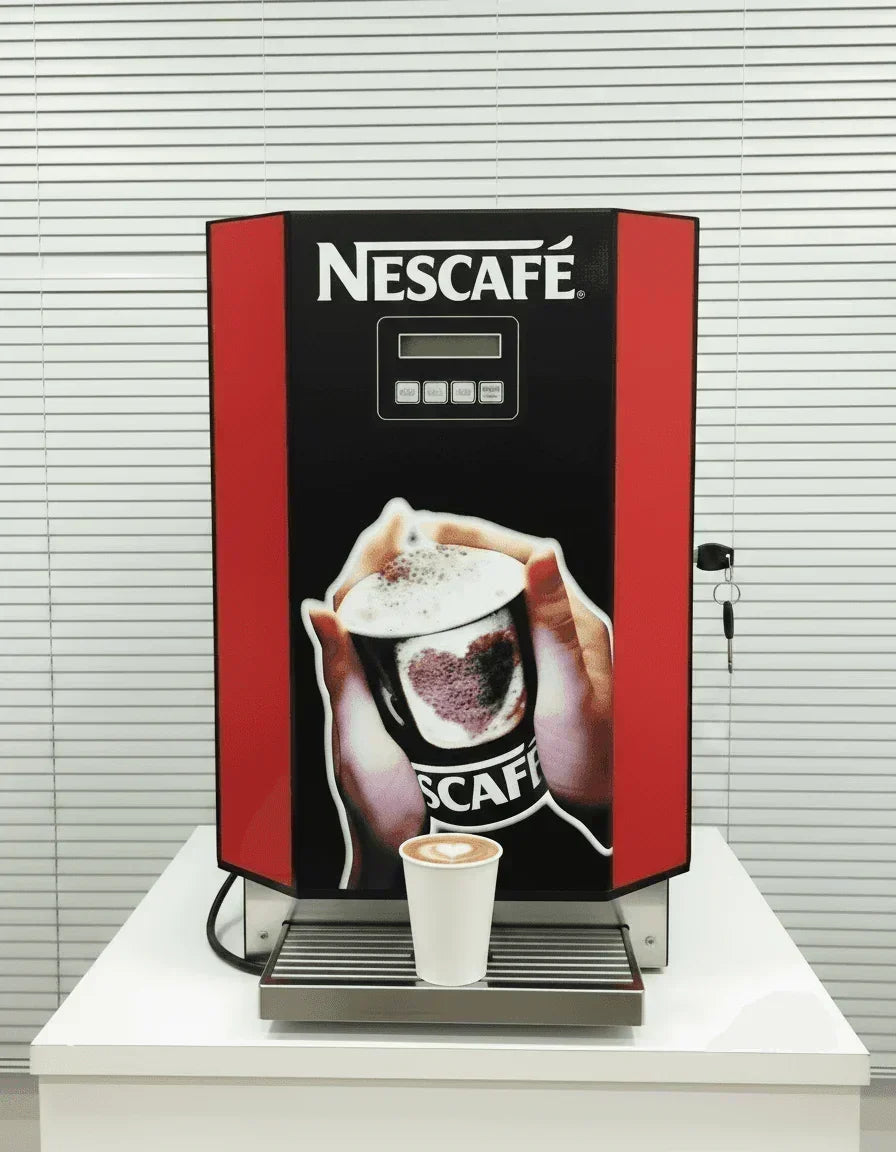 Nescafe coffee machine 3 line price online black and red vending machine with cup of coffee