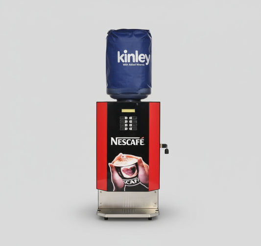 Nescafe coffee machine for office multi 8 option 4 lane with Kinley water container on kitchen counter