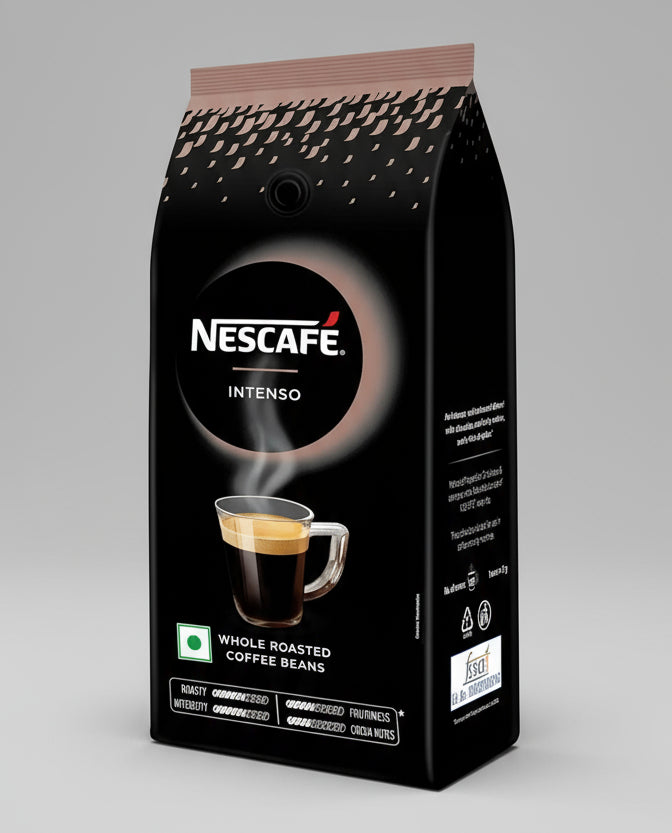 Nescafe Intenso whole roasted coffee beans package showing coffee cup Nescafe Intenso coffee beans price Delhi