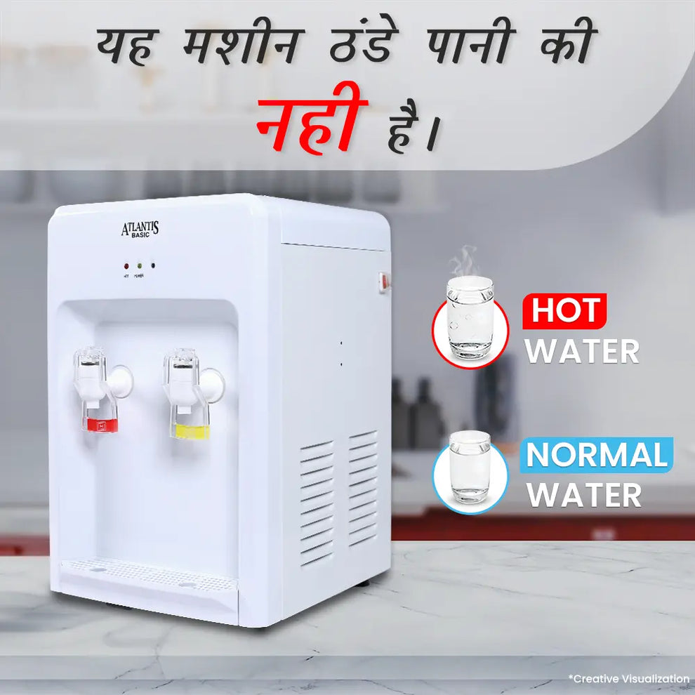 White Atlantis Basic water dispenser with hot and normal water taps on kitchen counter