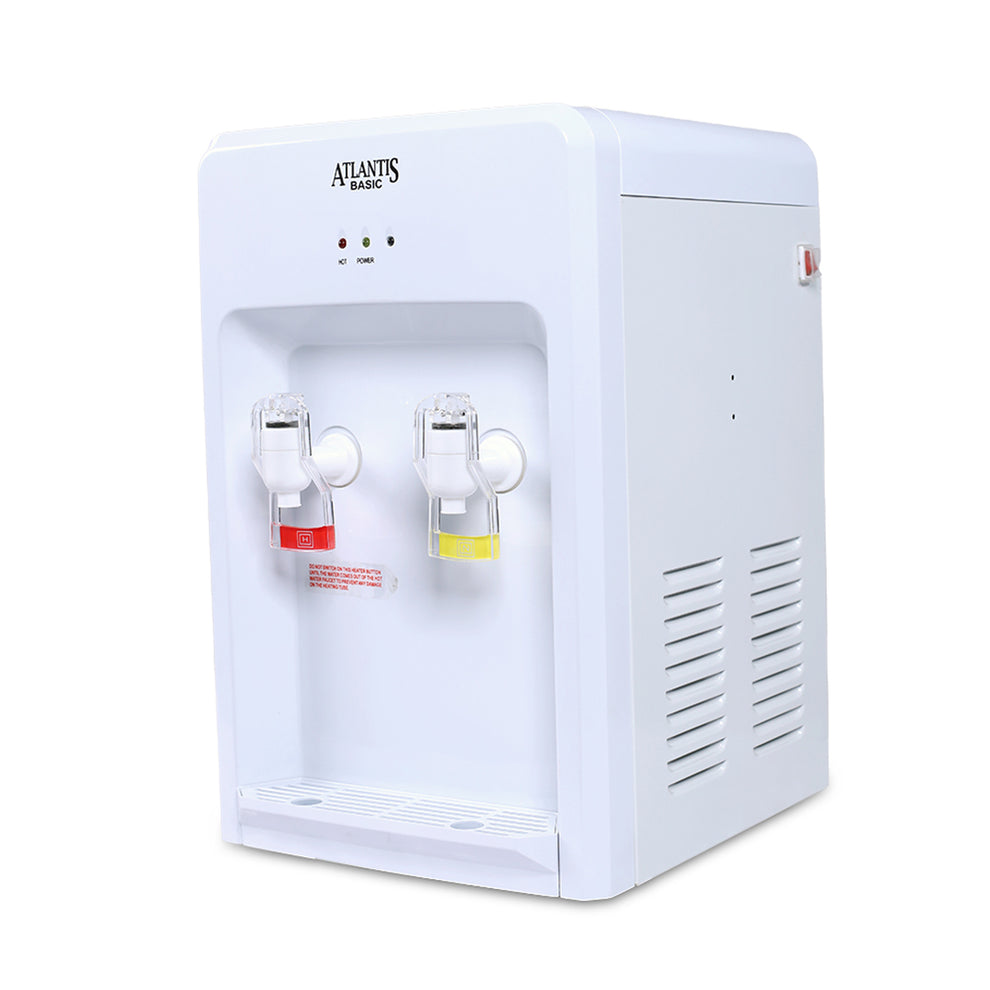 White Atlantis Basic water dispenser with red and yellow taps for hot and cold water