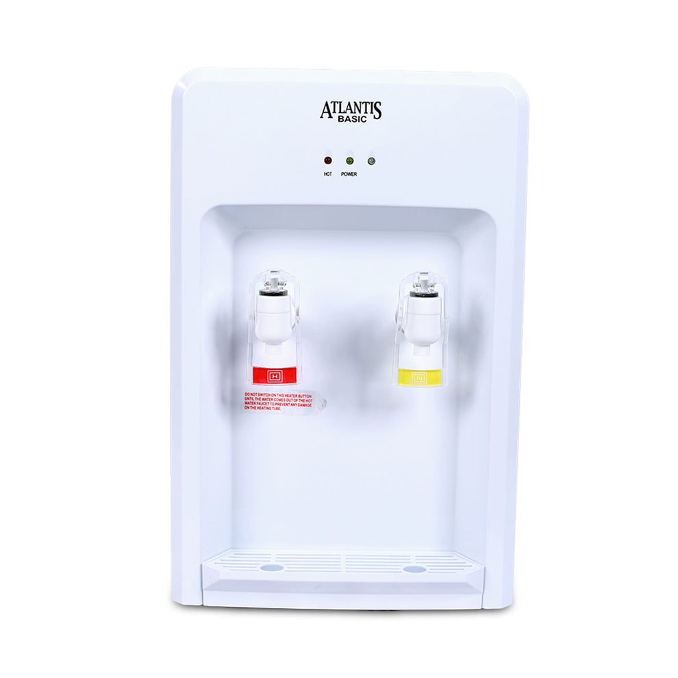 White Atlantis Basic water dispenser with hot and cold water taps and indicator lights