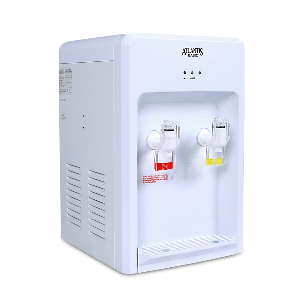 White Atlantis Basic water dispenser with hot and cold water taps for office or home use