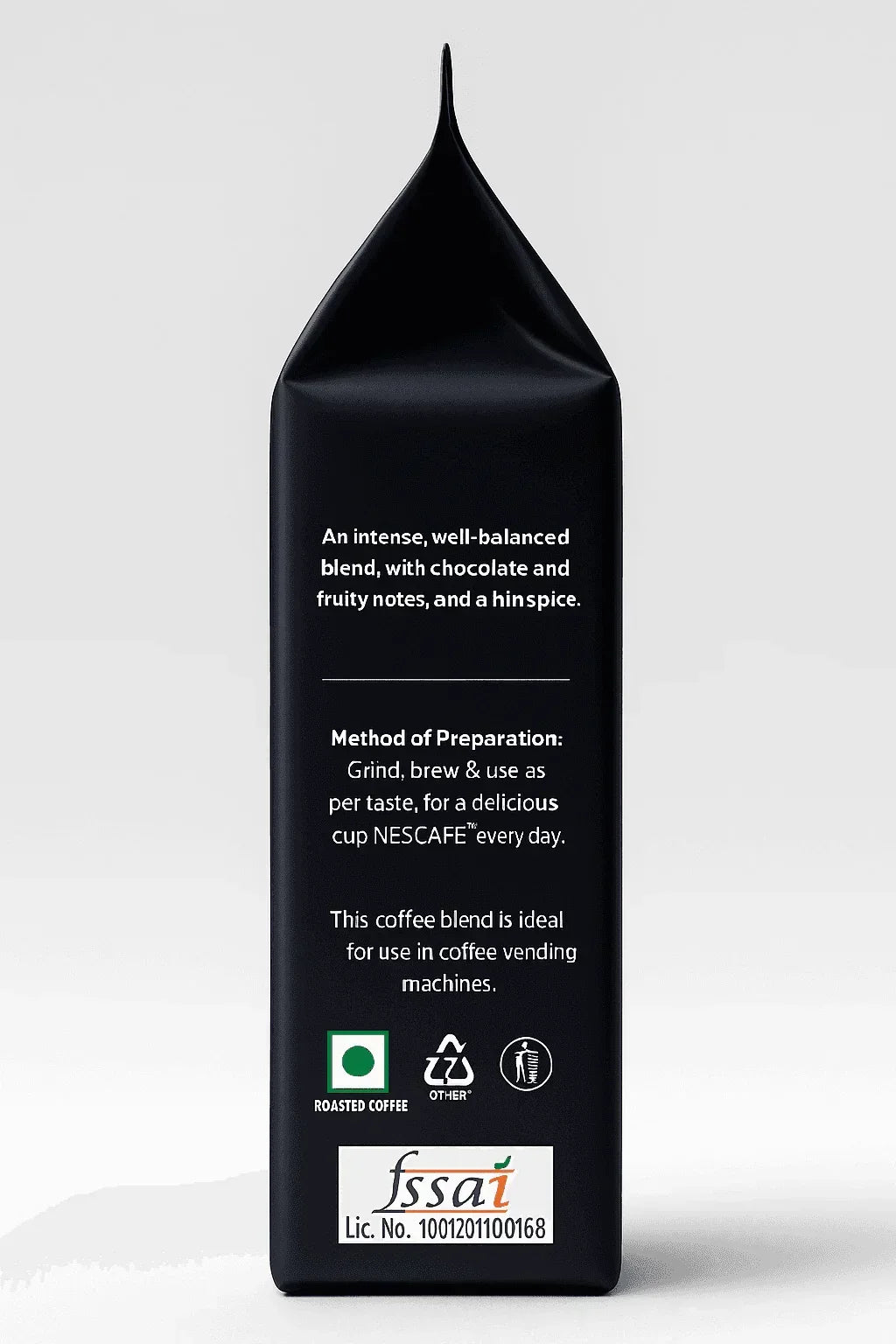 Black coffee bag with preparation instructions for whole roasted coffee beans Delhi from tea coffee vending service