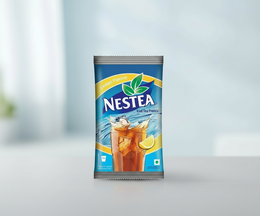 Nestea lemon iced tea 1kg pack with iced tea premix in blue packaging featuring a glass of lemon iced tea