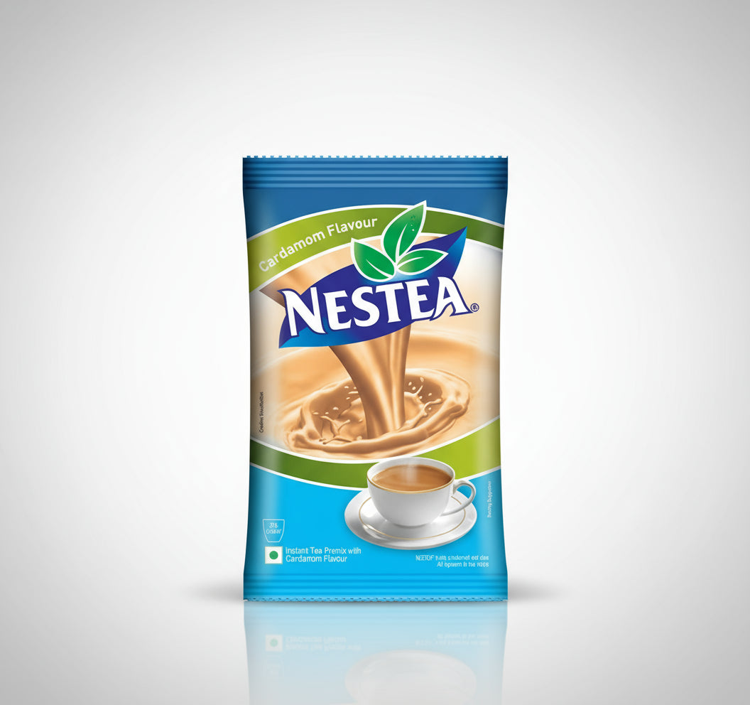 Nestea Masala Gold instant tea premix cardamom flavor packet with cup of brewed tea