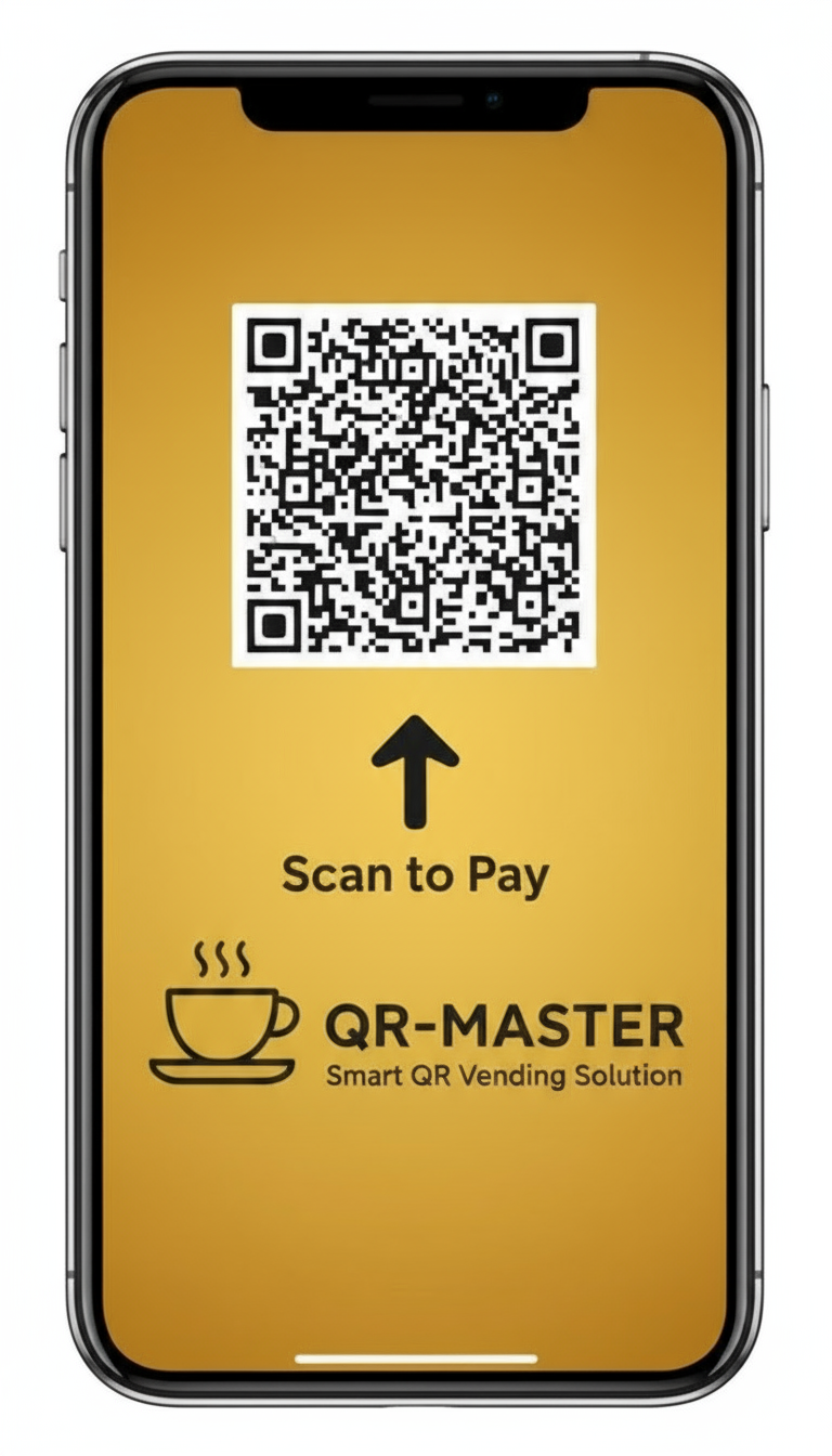Smartphone screen showing QR code for payment with QR-MASTER app with Amazon instant coffee Noida