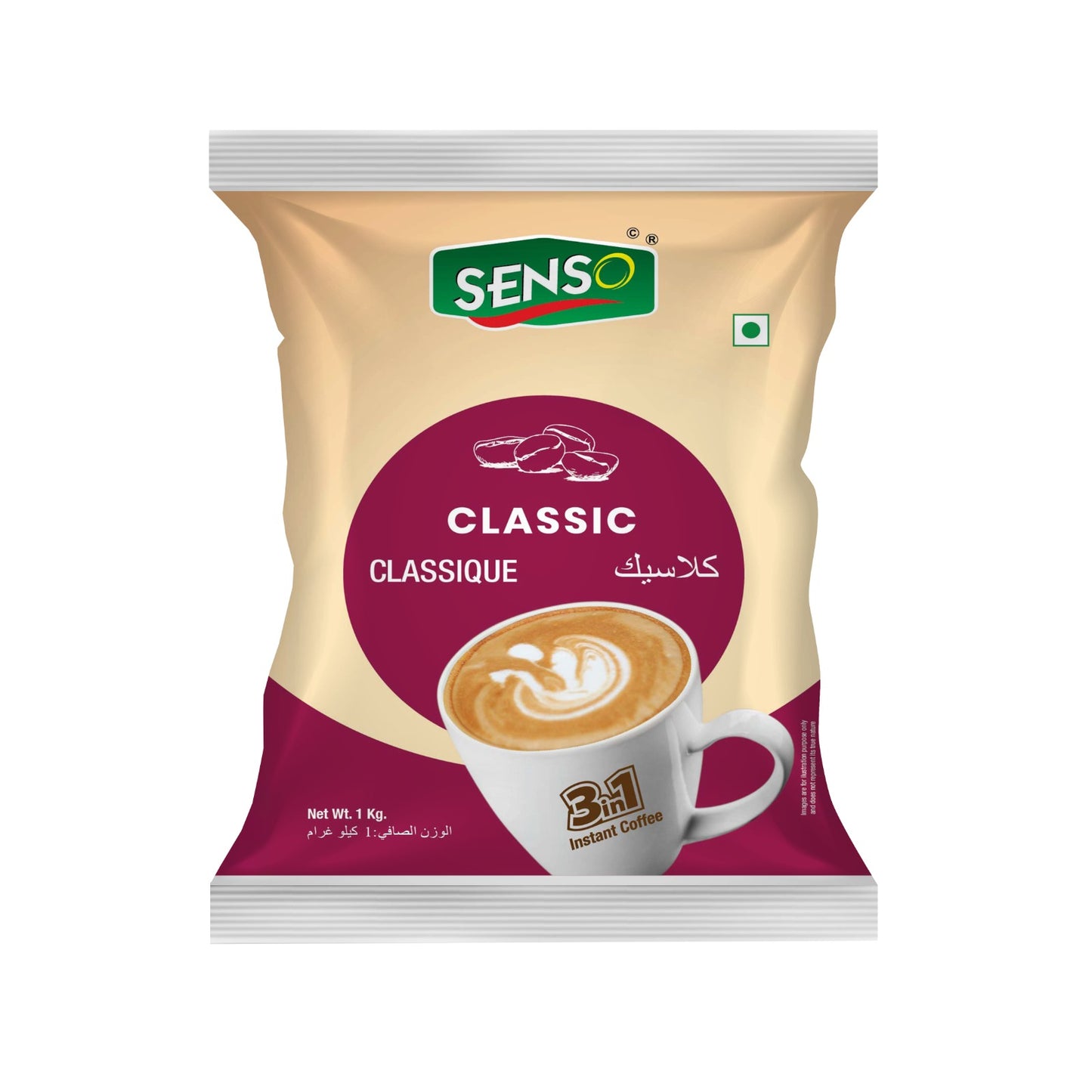 Senso Classic 3 in 1 instant coffee pack featuring Amazon tea coffee Mizoram flavour