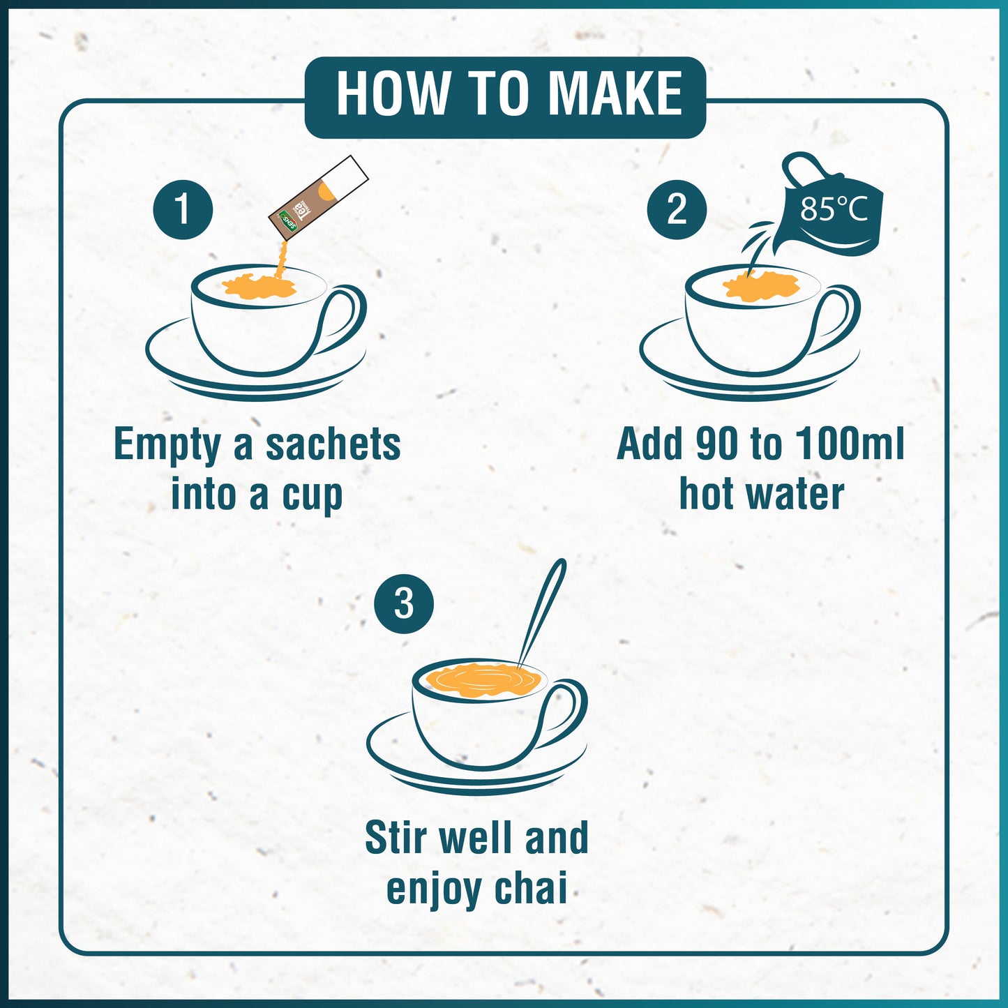 Instructions on how to make tea with Amazon tea coffee Mizoram sachets using hot water and stirring well