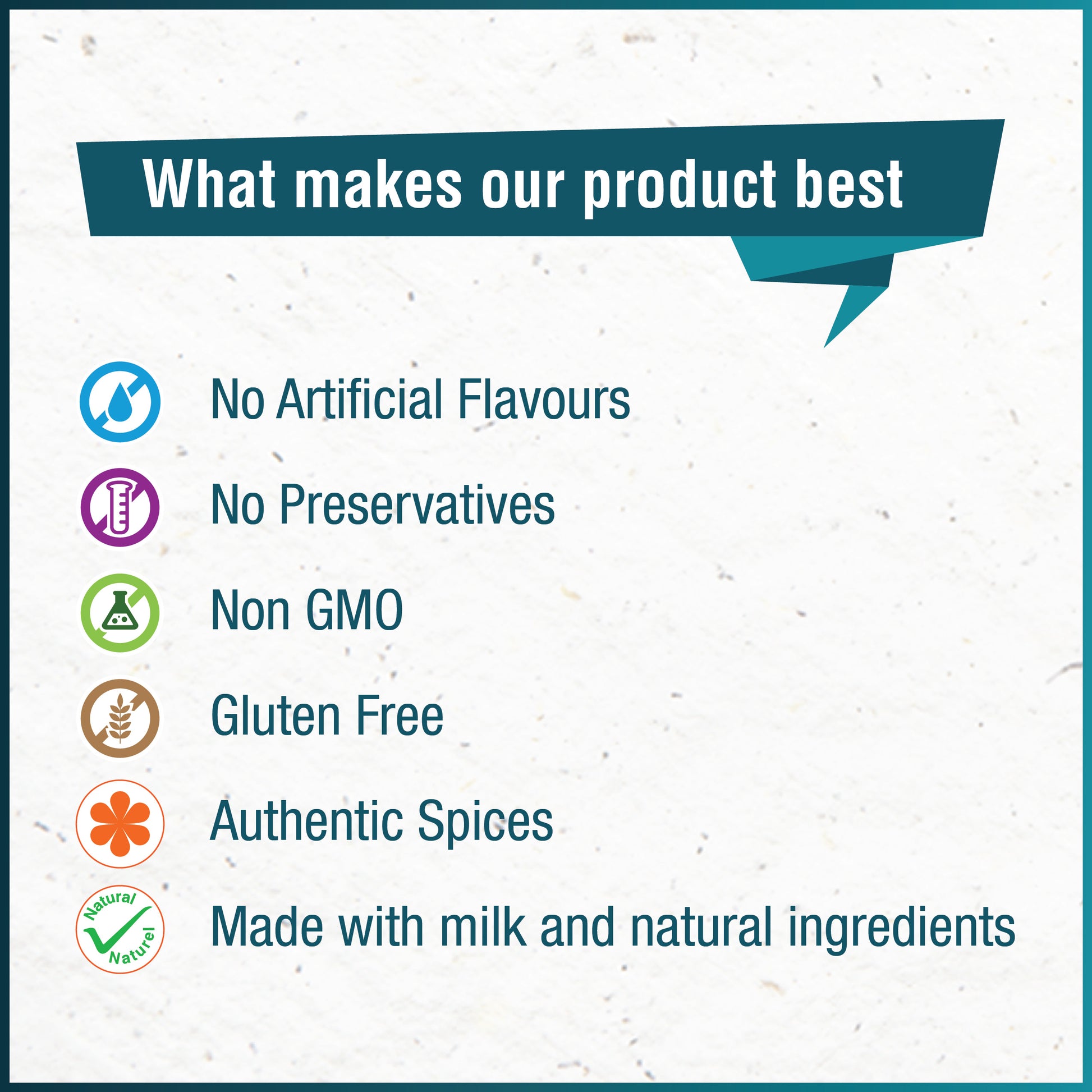 List of benefits of Amazon tea coffee Mizoram including no artificial flavours, no preservatives, non GMO, gluten free, authentic spices, and natural ingredients