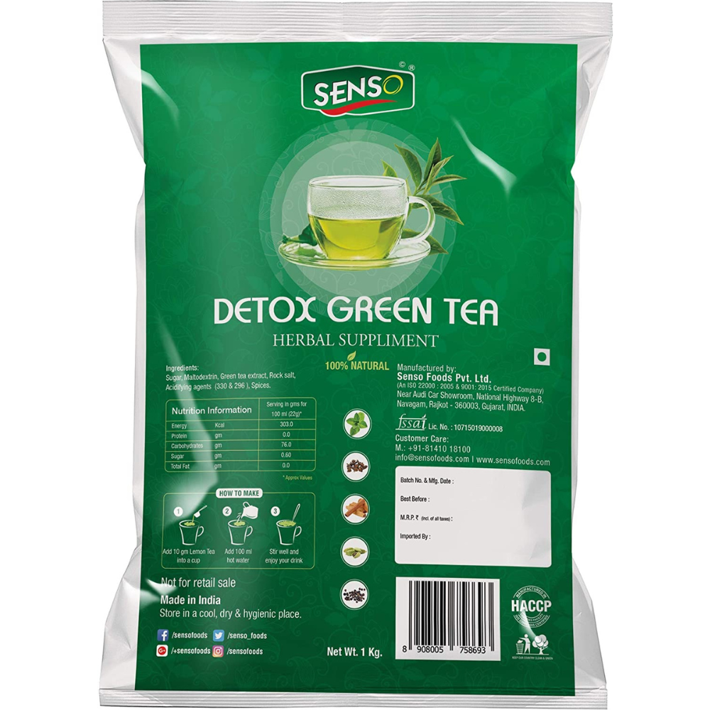 SENSO Detox Green Tea Premix - Refreshing & Healthy Blend - COFFEE WALLA CALL ANY REQUIREMENT 99397588888 24*7