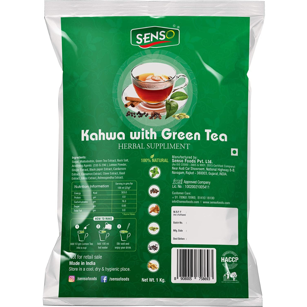 SENSO Instant Kahwa with Green Tea Ayurvedic Supplement - COFFEE WALLA CALL ANY REQUIREMENT 99397588888 24*7